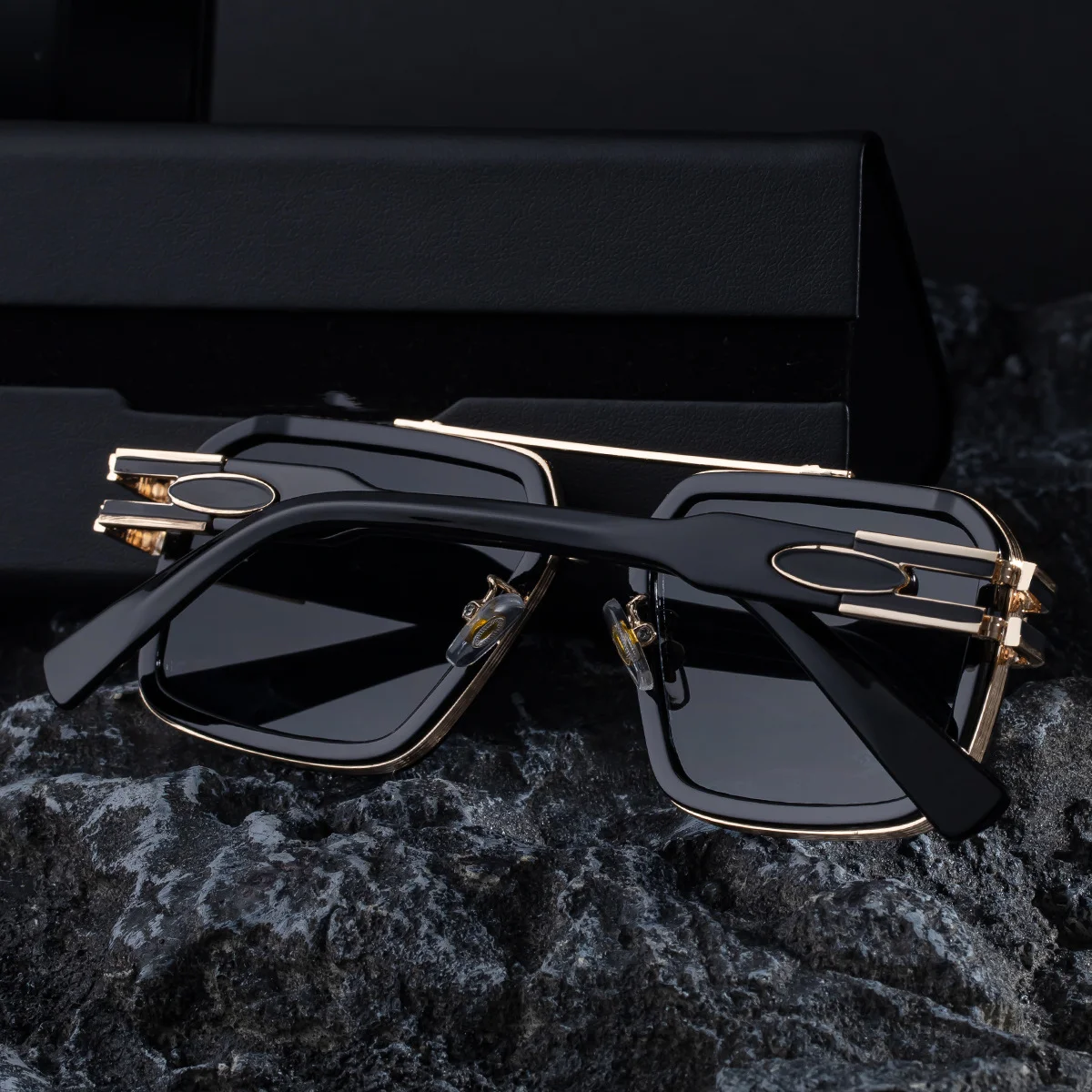 Black Zinc Alloy Men's Retro Square Sunglasses with Double Bridge - New High-End Fashion Eyewear for Outdoor Sun Protection – Stylish Male Shades - Details 6