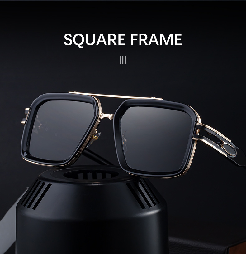 Black Zinc Alloy Men's Retro Square Sunglasses with Double Bridge - New High-End Fashion Eyewear for Outdoor Sun Protection – Stylish Male Shades - Details 8