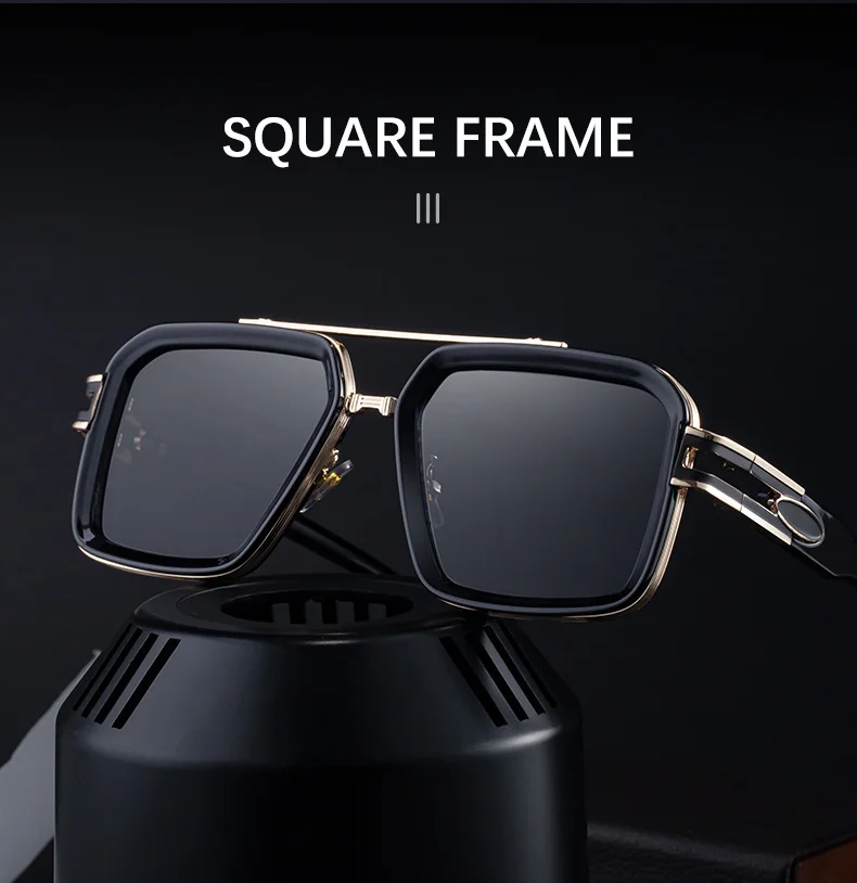 Black Zinc Alloy Men's Retro Square Sunglasses with Double Bridge - New High-End Fashion Eyewear for Outdoor Sun Protection – Stylish Male Shades - Details 8