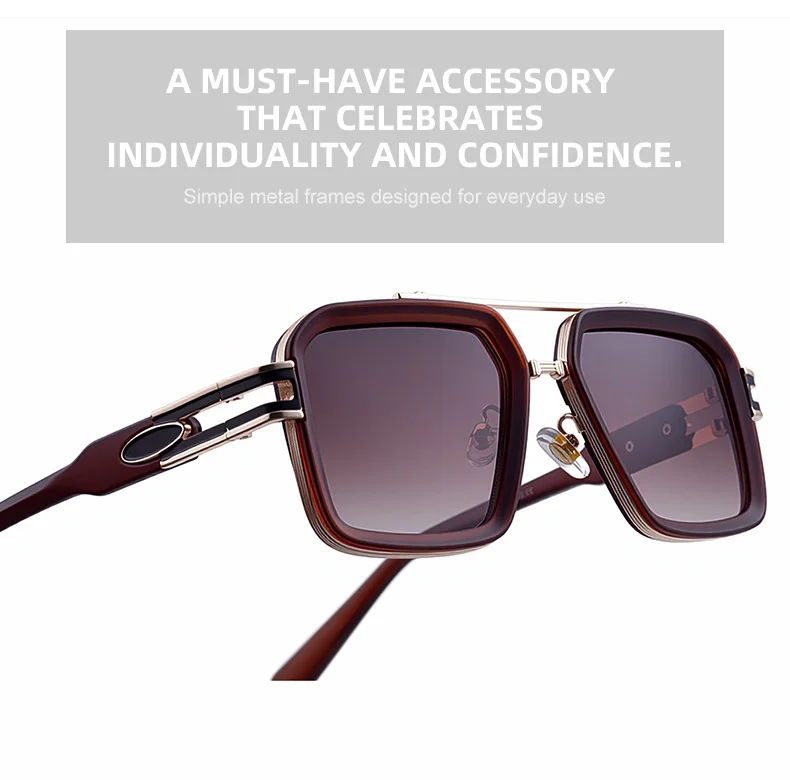 Black Zinc Alloy Men's Retro Square Sunglasses with Double Bridge - New High-End Fashion Eyewear for Outdoor Sun Protection – Stylish Male Shades - Details 10