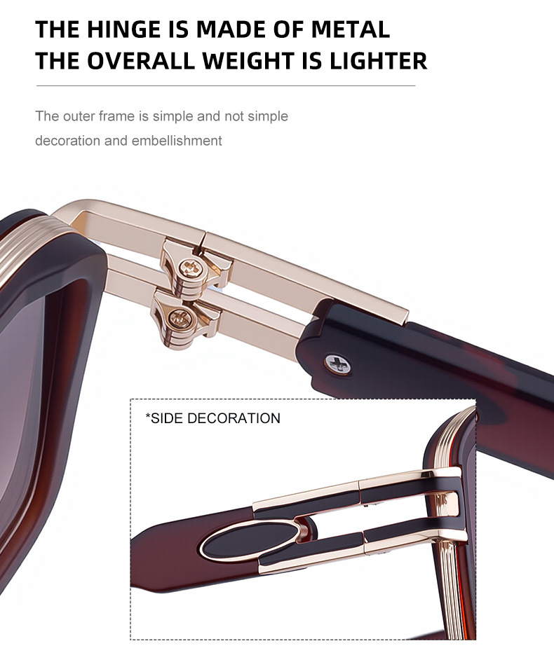 Black Zinc Alloy Men's Retro Square Sunglasses with Double Bridge - New High-End Fashion Eyewear for Outdoor Sun Protection – Stylish Male Shades - Details 12
