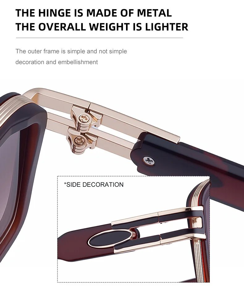 Black Zinc Alloy Men's Retro Square Sunglasses with Double Bridge - New High-End Fashion Eyewear for Outdoor Sun Protection – Stylish Male Shades - Details 12