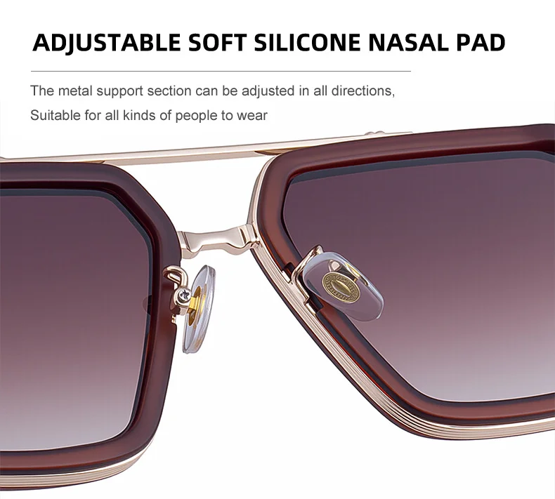 Black Zinc Alloy Men's Retro Square Sunglasses with Double Bridge - New High-End Fashion Eyewear for Outdoor Sun Protection – Stylish Male Shades - Details 13