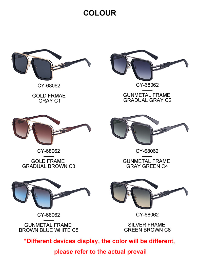 Men's Retro Square Sunglasses with Double Bridge - New High-End Fashion Eyewear for Outdoor Sun Protection – Stylish Male Shades Details and Specifications