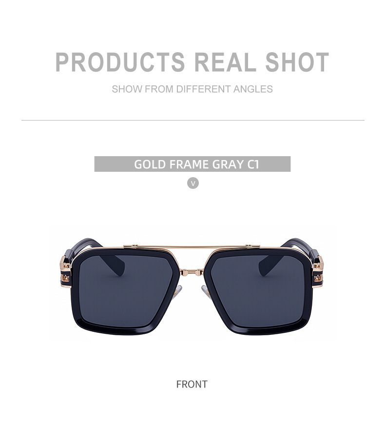 Black Zinc Alloy Men's Retro Square Sunglasses with Double Bridge - New High-End Fashion Eyewear for Outdoor Sun Protection – Stylish Male Shades - Details 16