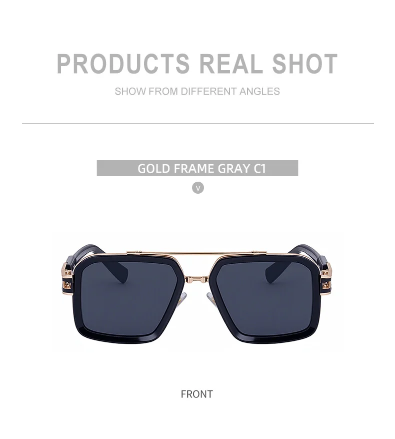 Black Zinc Alloy Men's Retro Square Sunglasses with Double Bridge - New High-End Fashion Eyewear for Outdoor Sun Protection – Stylish Male Shades - Details 16