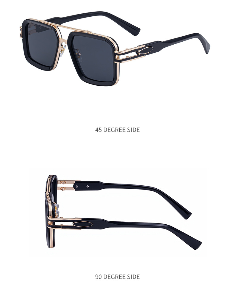 Black Zinc Alloy Men's Retro Square Sunglasses with Double Bridge - New High-End Fashion Eyewear for Outdoor Sun Protection – Stylish Male Shades - Details 17