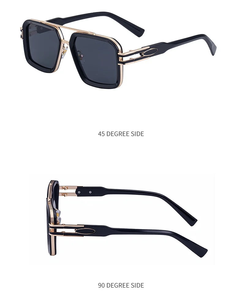 Black Zinc Alloy Men's Retro Square Sunglasses with Double Bridge - New High-End Fashion Eyewear for Outdoor Sun Protection – Stylish Male Shades - Details 17
