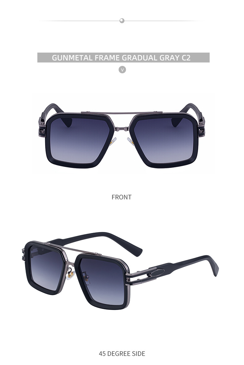 Black Zinc Alloy Men's Retro Square Sunglasses with Double Bridge - New High-End Fashion Eyewear for Outdoor Sun Protection – Stylish Male Shades - Details 18