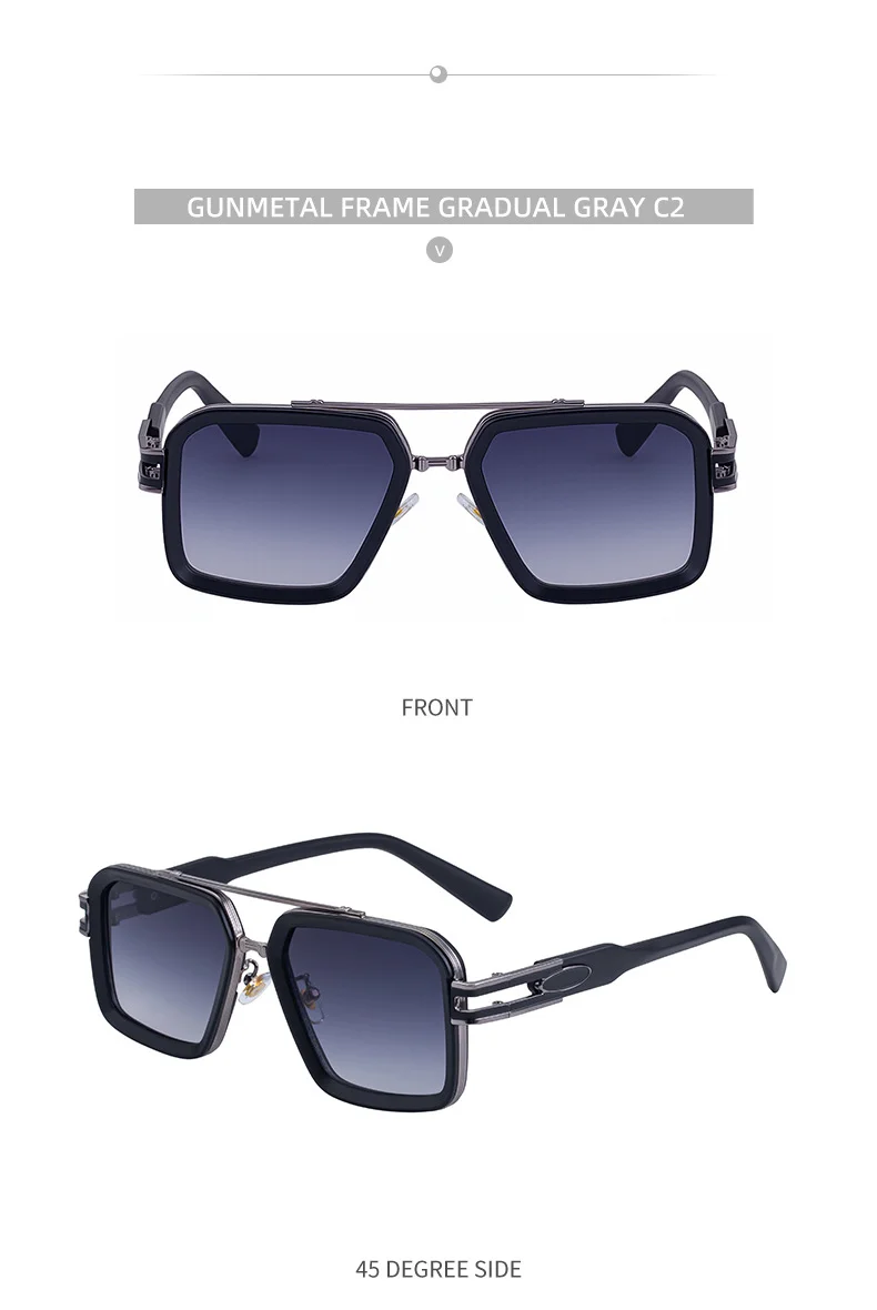 Black Zinc Alloy Men's Retro Square Sunglasses with Double Bridge - New High-End Fashion Eyewear for Outdoor Sun Protection – Stylish Male Shades - Details 18