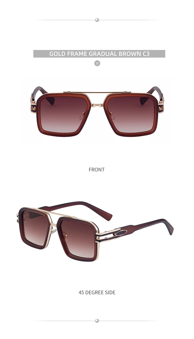 Black Zinc Alloy Men's Retro Square Sunglasses with Double Bridge - New High-End Fashion Eyewear for Outdoor Sun Protection – Stylish Male Shades - Details 19