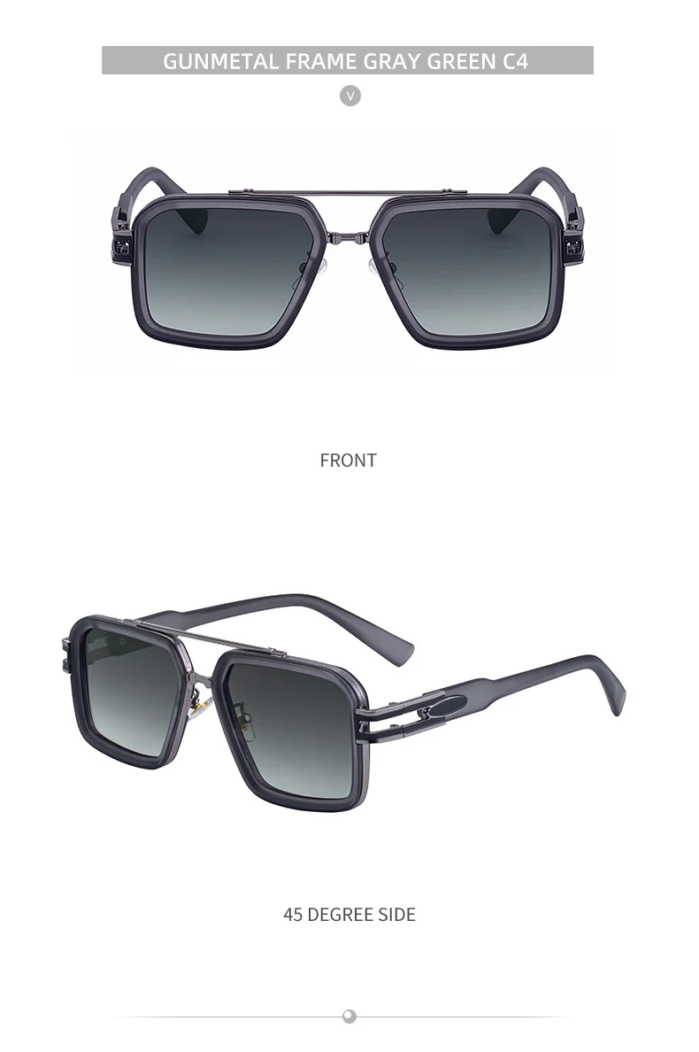 Black Zinc Alloy Men's Retro Square Sunglasses with Double Bridge - New High-End Fashion Eyewear for Outdoor Sun Protection – Stylish Male Shades - Details 20