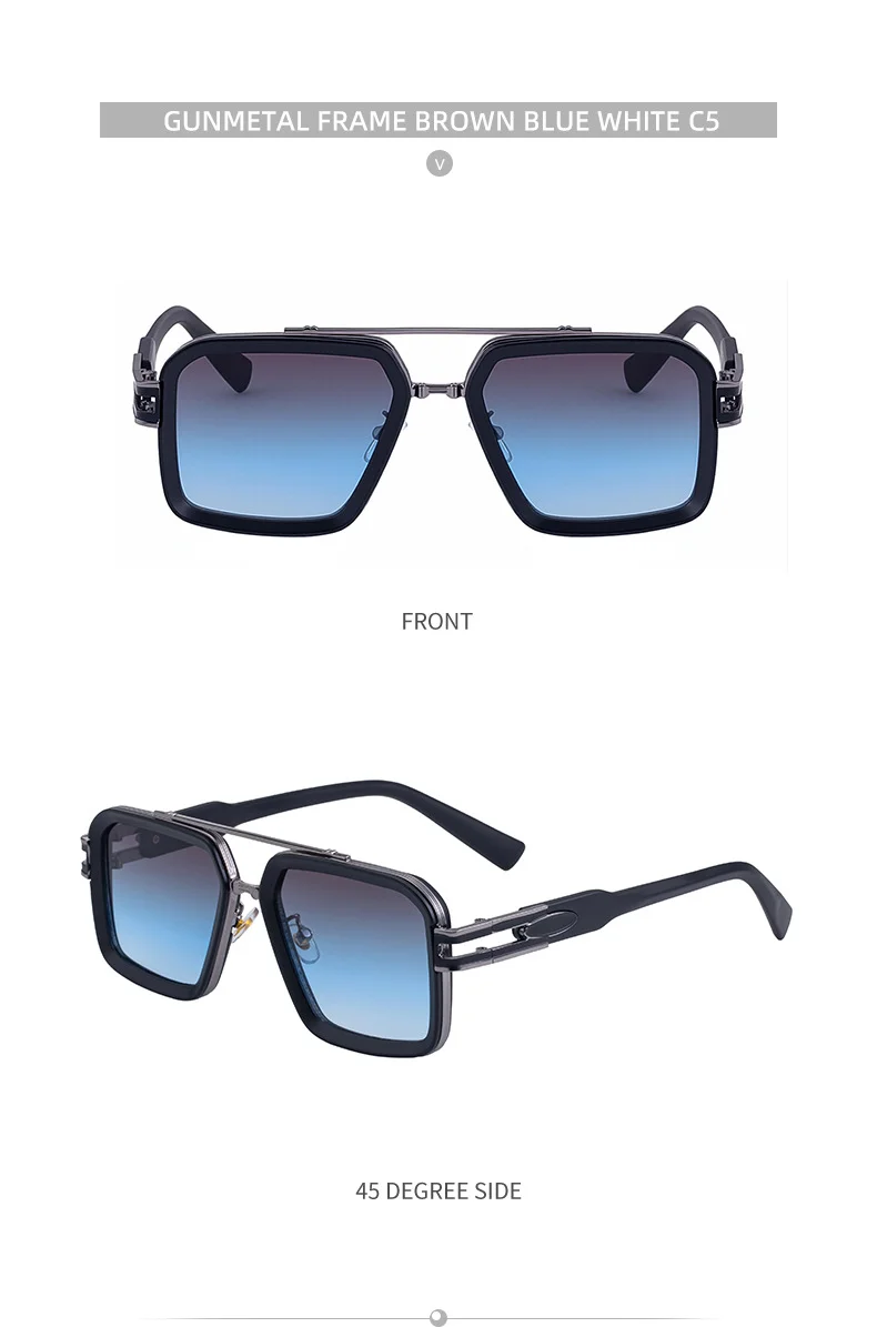 Black Zinc Alloy Men's Retro Square Sunglasses with Double Bridge - New High-End Fashion Eyewear for Outdoor Sun Protection – Stylish Male Shades - Details 21