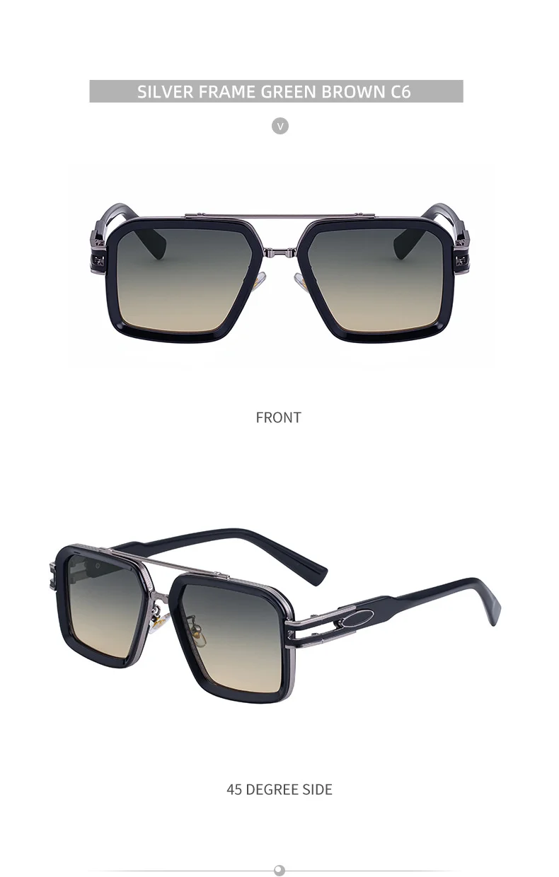 Black Zinc Alloy Men's Retro Square Sunglasses with Double Bridge - New High-End Fashion Eyewear for Outdoor Sun Protection – Stylish Male Shades - Details 22