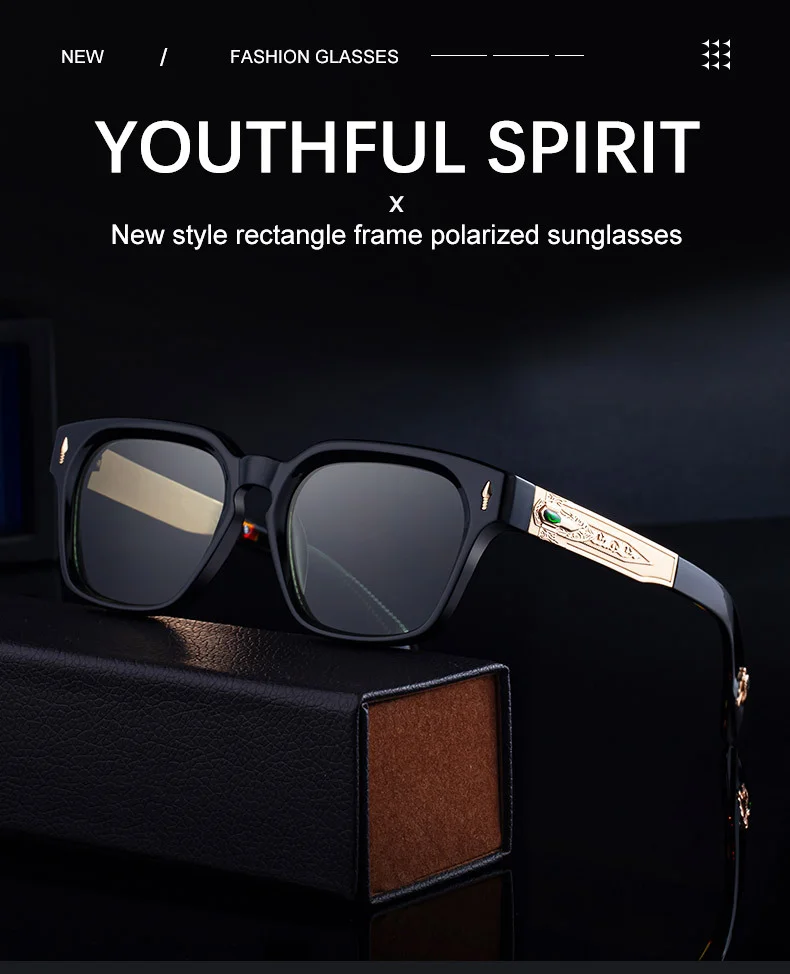 Black Zinc Alloy Men's Retro Square Polarized Sunglasses - New High-End Fashion Eyewear with Unique Design – Premium UV Protection Shades for Outdoor - Details 1
