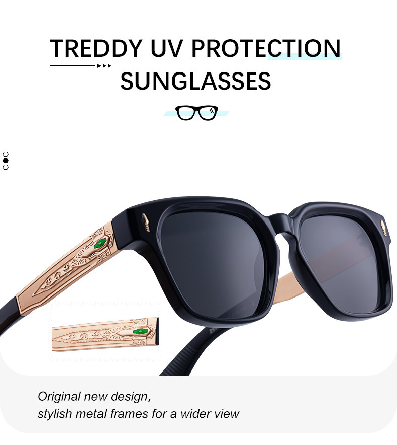 Black Zinc Alloy Men's Retro Square Polarized Sunglasses - New High-End Fashion Eyewear with Unique Design – Premium UV Protection Shades for Outdoor - Details 9