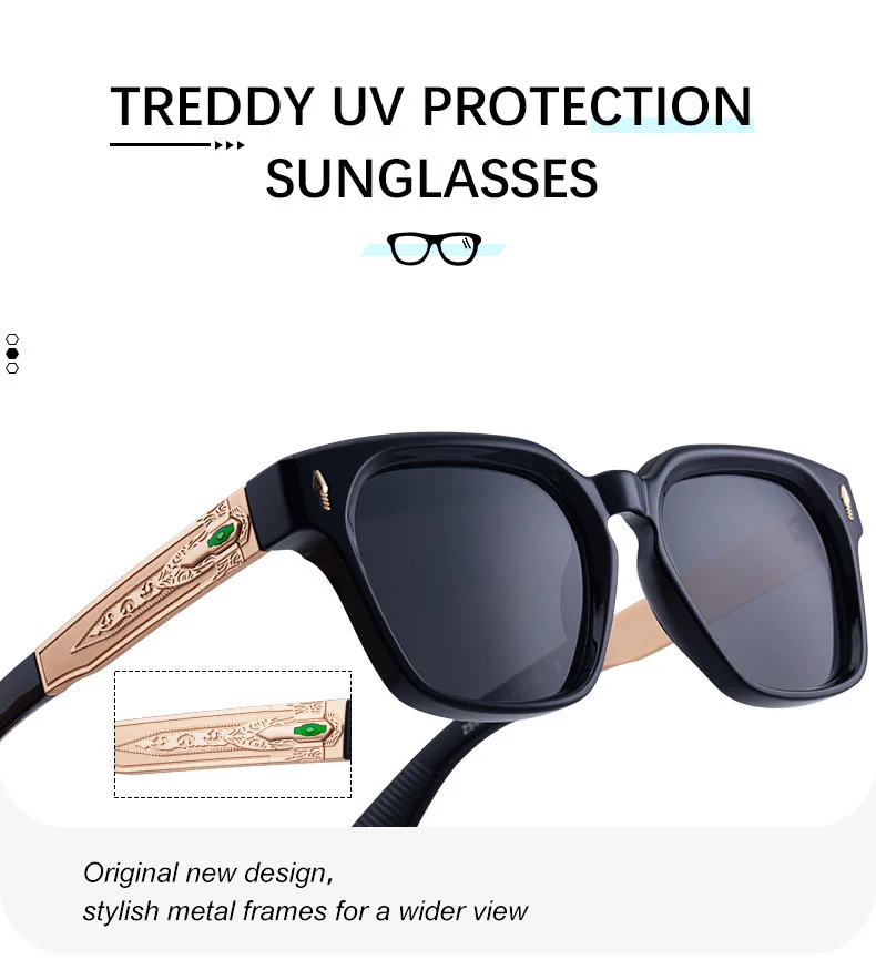 Black Zinc Alloy Men's Retro Square Polarized Sunglasses - New High-End Fashion Eyewear with Unique Design – Premium UV Protection Shades for Outdoor - Details 9