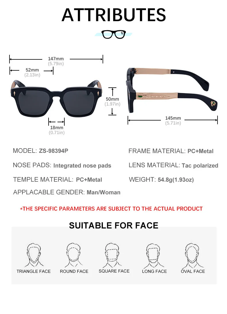 Black Zinc Alloy Men's Retro Square Polarized Sunglasses - New High-End Fashion Eyewear with Unique Design – Premium UV Protection Shades for Outdoor - Details 14