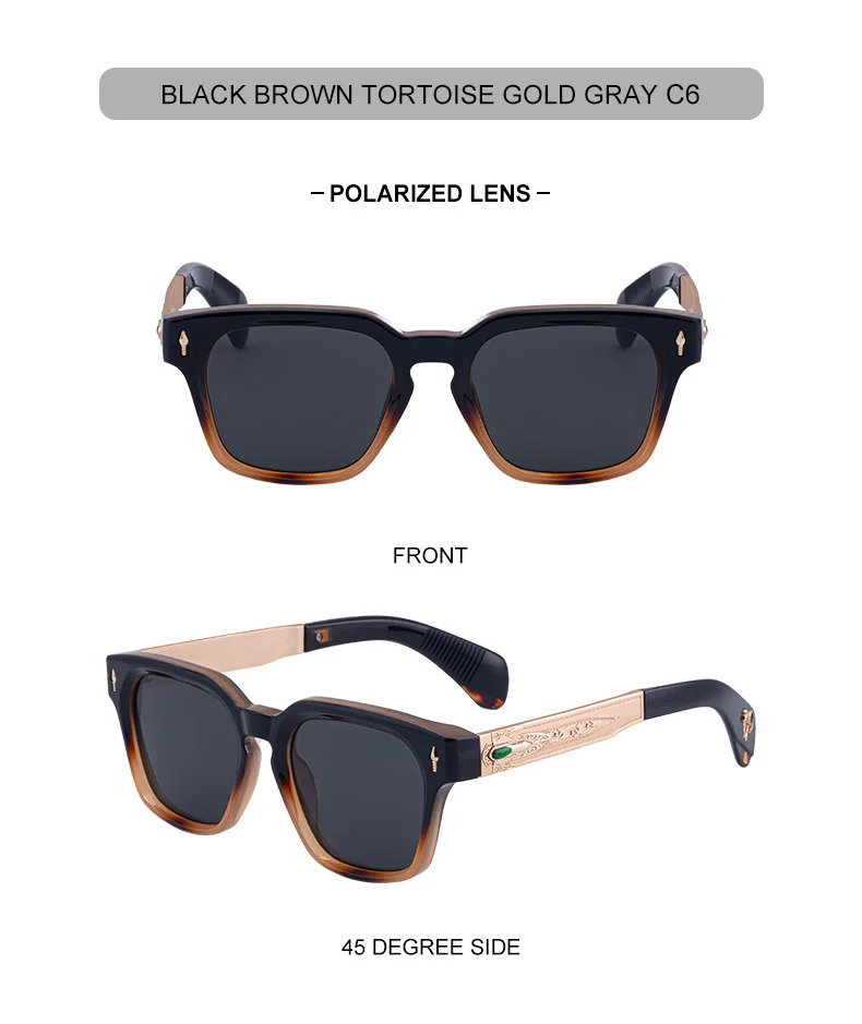 Black Zinc Alloy Men's Retro Square Polarized Sunglasses - New High-End Fashion Eyewear with Unique Design – Premium UV Protection Shades for Outdoor - Details 18