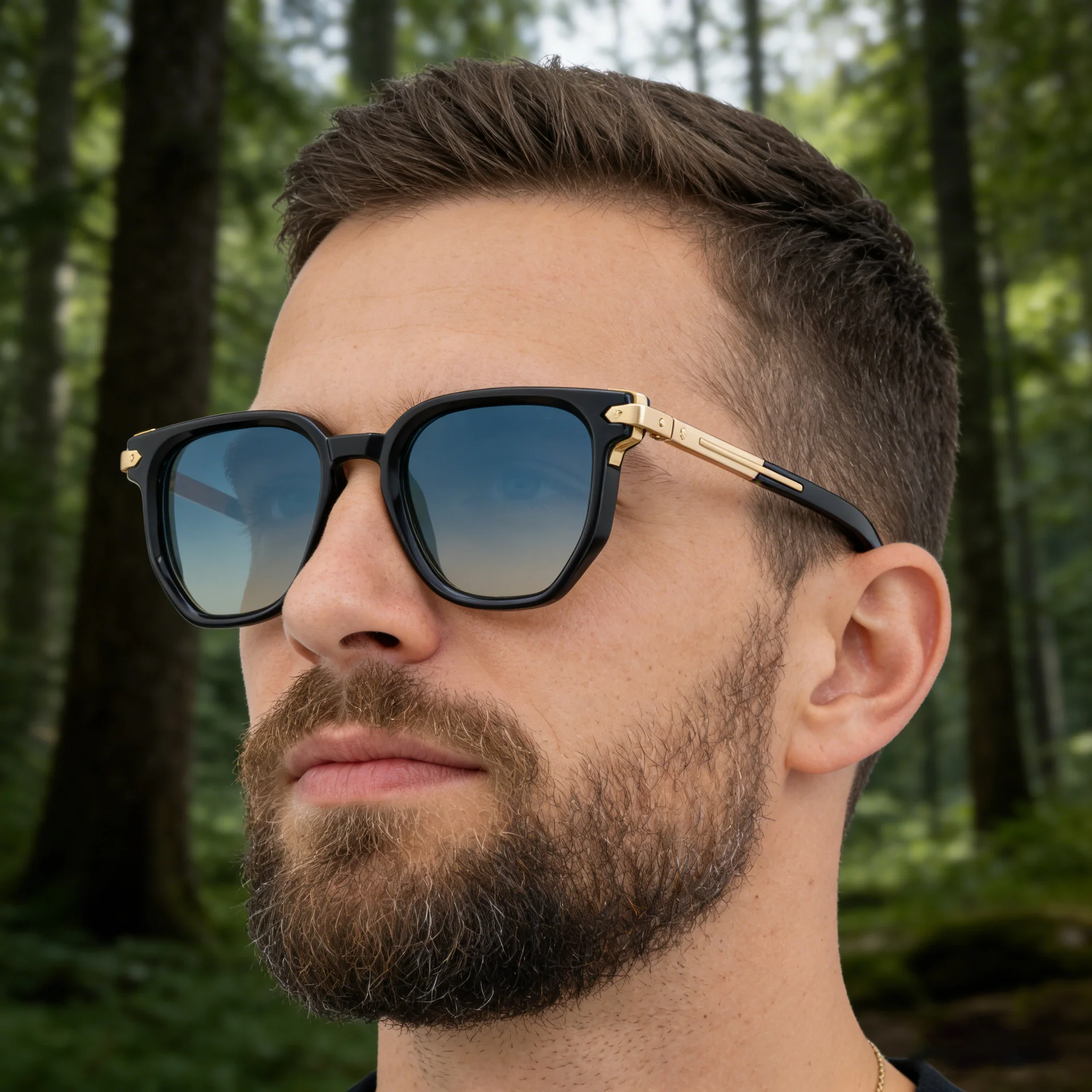 Black Zinc Alloy Men's Trendy Polygon Sunglasses - New Unique Design with Durable Zinc Alloy Temples – High-End Fashion Sun Protection Eyewear - Details 1