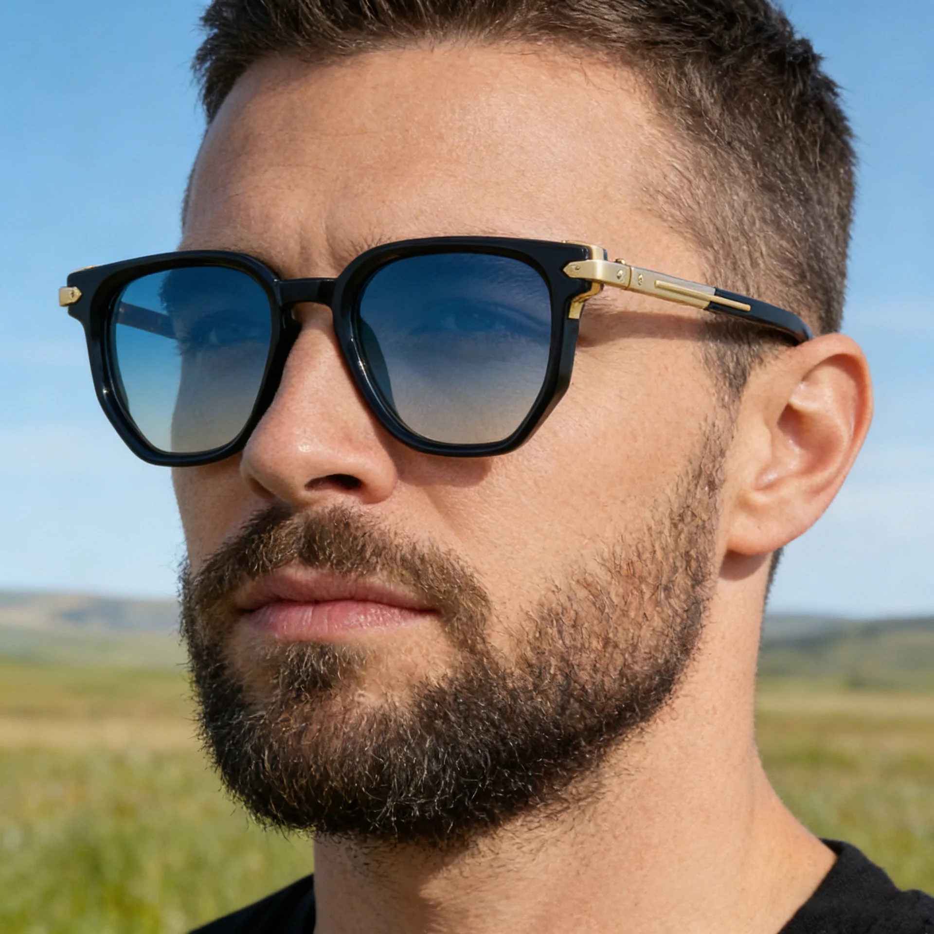 Black Zinc Alloy Men's Trendy Polygon Sunglasses - New Unique Design with Durable Zinc Alloy Temples – High-End Fashion Sun Protection Eyewear - Details 2