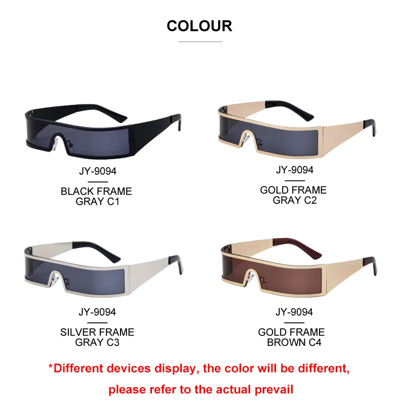 C1 Black Gray, C2 Gold Gray, C3 Silver Gray, C4 Gold Brown Copper alloy New Fashion Small Square Rimless Integrated Sunglasses - Personalized Metal UV Protection Shades - Details 15