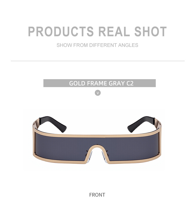 C1 Black Gray, C2 Gold Gray, C3 Silver Gray, C4 Gold Brown Copper alloy New Fashion Small Square Rimless Integrated Sunglasses - Personalized Metal UV Protection Shades - Details 17