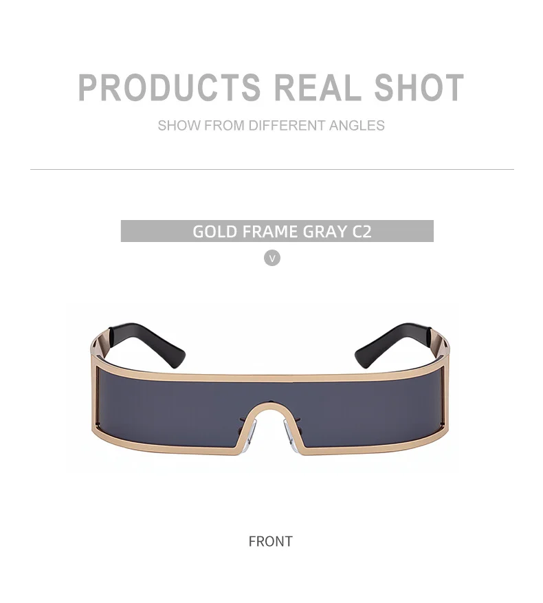 C1 Black Gray, C2 Gold Gray, C3 Silver Gray, C4 Gold Brown Copper alloy New Fashion Small Square Rimless Integrated Sunglasses - Personalized Metal UV Protection Shades - Details 17