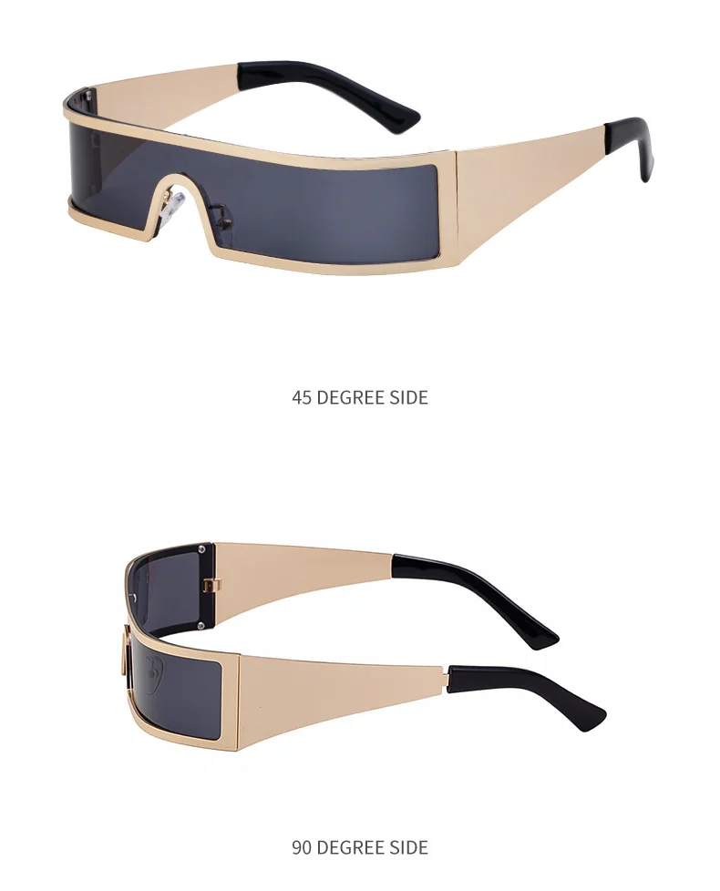 C1 Black Gray, C2 Gold Gray, C3 Silver Gray, C4 Gold Brown Copper alloy New Fashion Small Square Rimless Integrated Sunglasses - Personalized Metal UV Protection Shades - Details 18