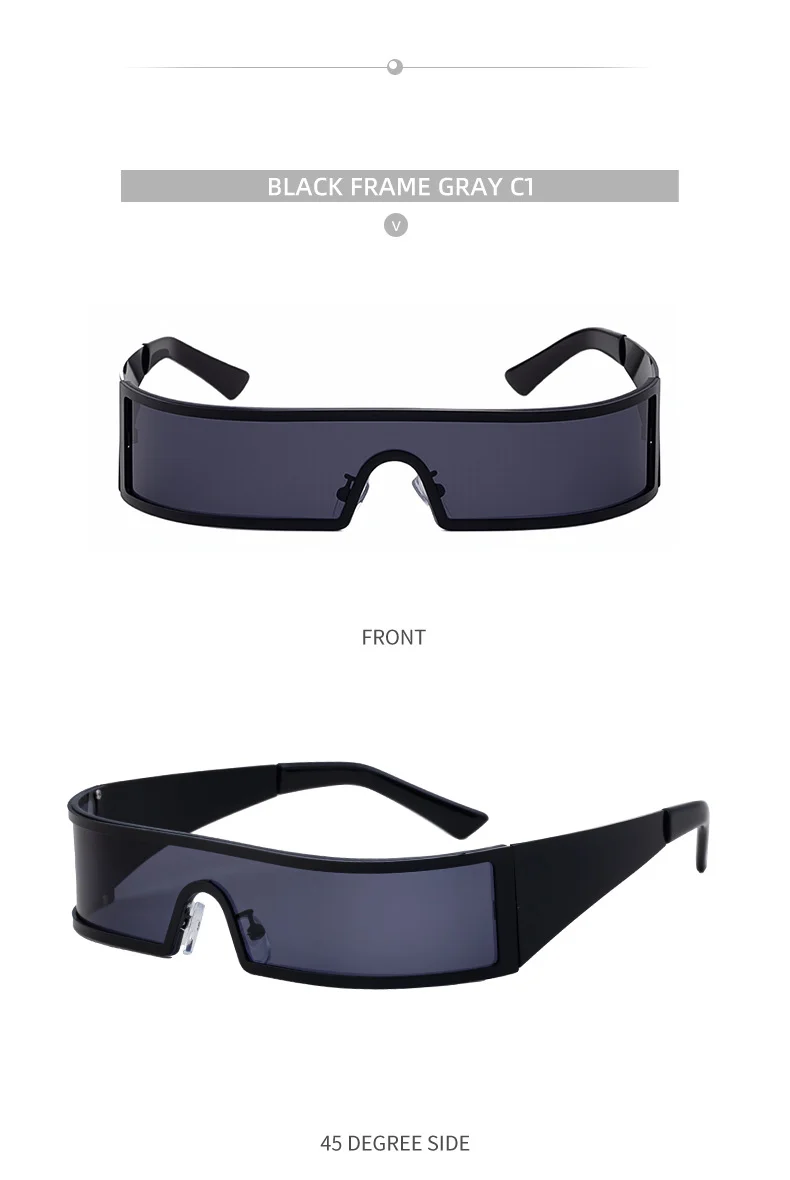 C1 Black Gray, C2 Gold Gray, C3 Silver Gray, C4 Gold Brown Copper alloy New Fashion Small Square Rimless Integrated Sunglasses - Personalized Metal UV Protection Shades - Details 19