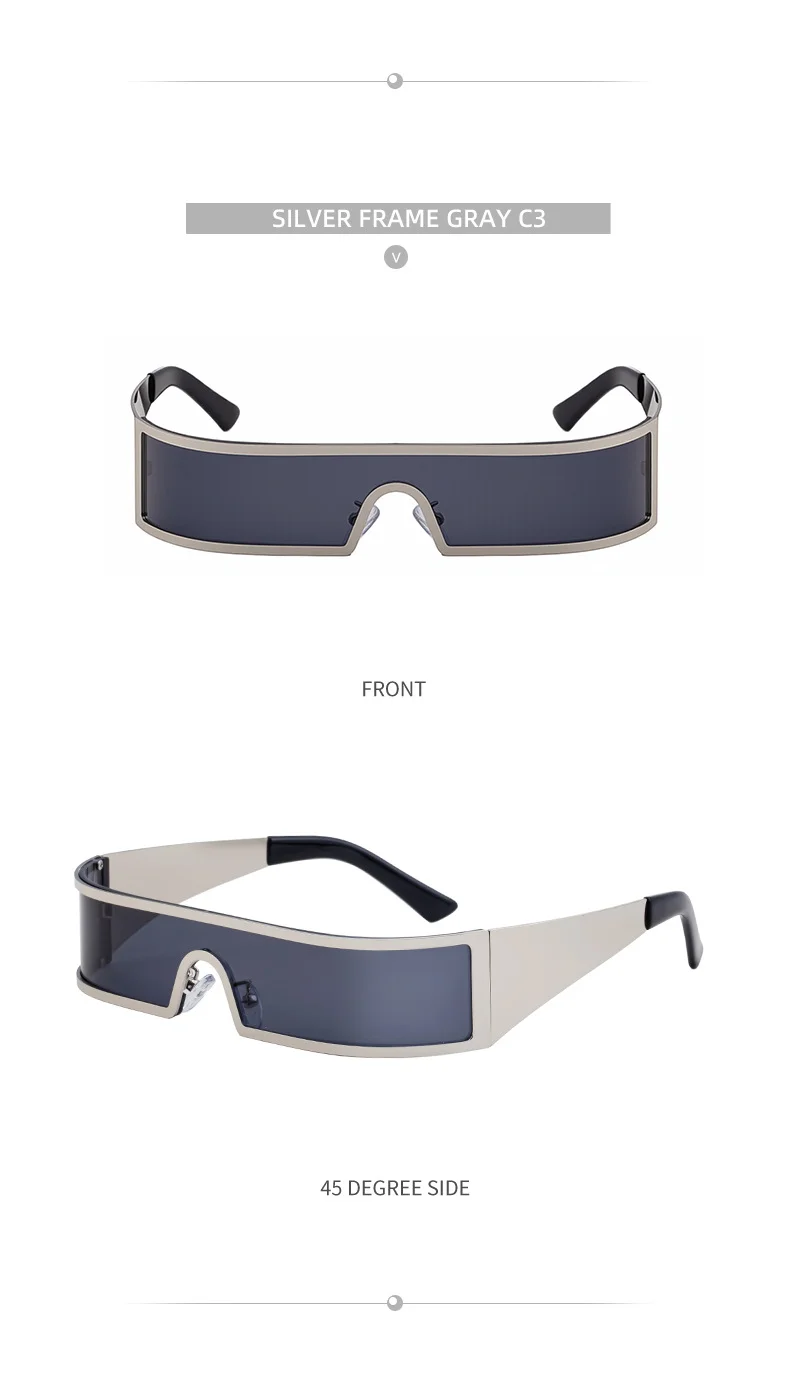 C1 Black Gray, C2 Gold Gray, C3 Silver Gray, C4 Gold Brown Copper alloy New Fashion Small Square Rimless Integrated Sunglasses - Personalized Metal UV Protection Shades - Details 20