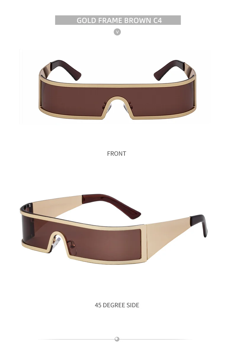 C1 Black Gray, C2 Gold Gray, C3 Silver Gray, C4 Gold Brown Copper alloy New Fashion Small Square Rimless Integrated Sunglasses - Personalized Metal UV Protection Shades - Details 21
