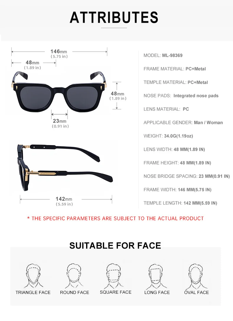 Black Zinc Alloy New Men's Fashion Square Sunglasses - Premium Outdoor Driving UV Protection Eyewear - Details 12
