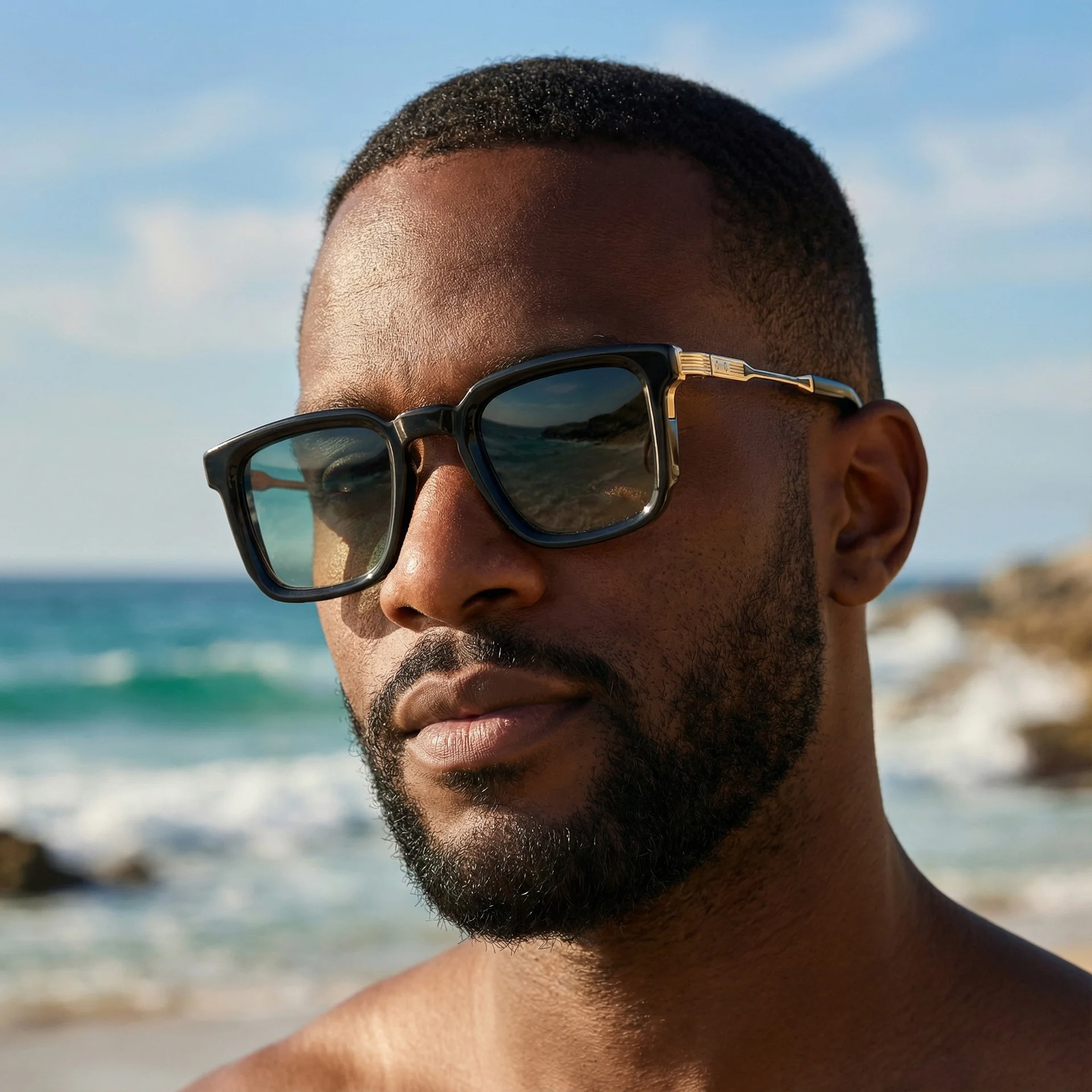 Black Zinc Alloy New Fashion Men's Square Sunglasses with Zinc Alloy Temples - Outdoor UV Protection Shades - Details 1