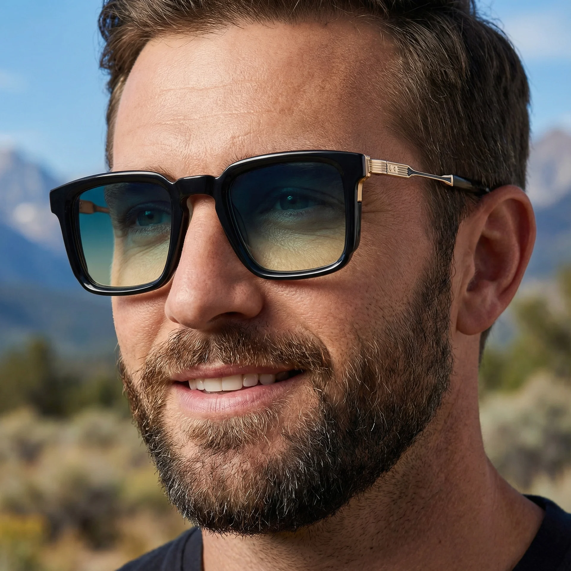 Black Zinc Alloy New Fashion Men's Square Sunglasses with Zinc Alloy Temples - Outdoor UV Protection Shades - Details 2