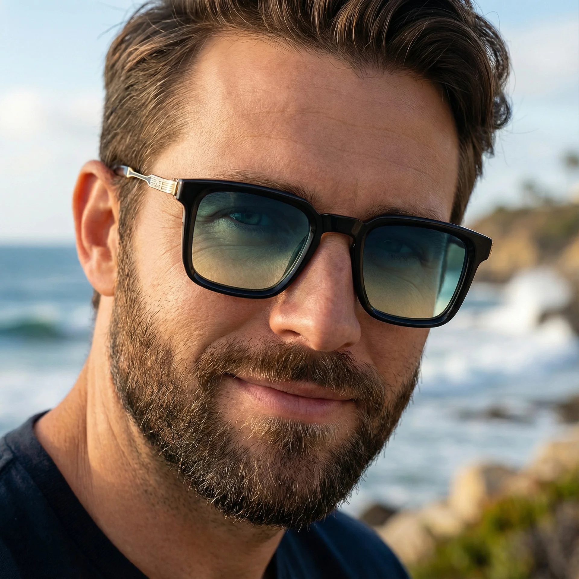 Black Zinc Alloy New Fashion Men's Square Sunglasses with Zinc Alloy Temples - Outdoor UV Protection Shades - Details 3