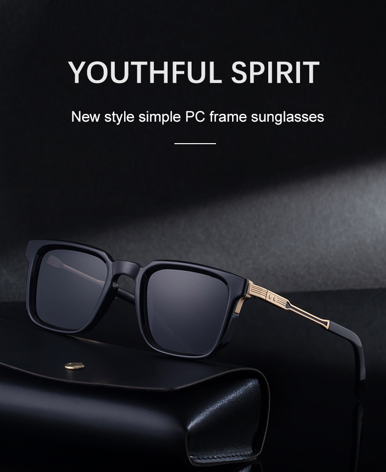 Black Zinc Alloy New Fashion Men's Square Sunglasses with Zinc Alloy Temples - Outdoor UV Protection Shades - Details 5