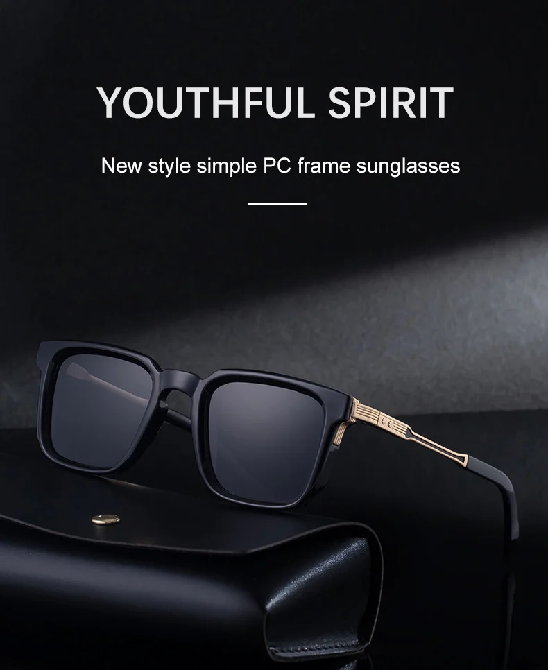 Black Zinc Alloy New Fashion Men's Square Sunglasses with Zinc Alloy Temples - Outdoor UV Protection Shades - Details 5
