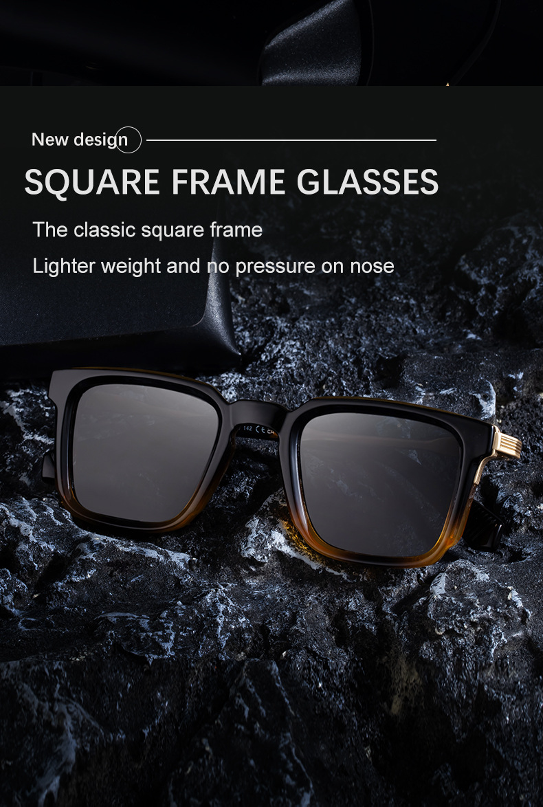 Black Zinc Alloy New Fashion Men's Square Sunglasses with Zinc Alloy Temples - Outdoor UV Protection Shades - Details 6
