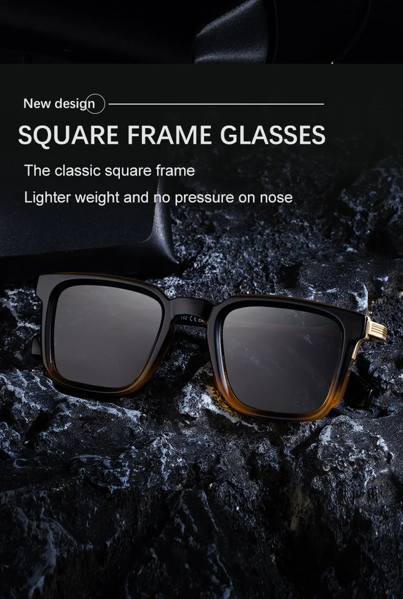 Black Zinc Alloy New Fashion Men's Square Sunglasses with Zinc Alloy Temples - Outdoor UV Protection Shades - Details 6