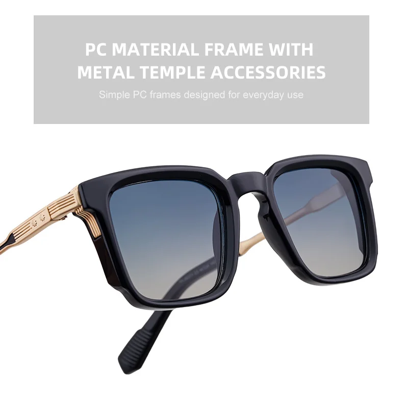 Black Zinc Alloy New Fashion Men's Square Sunglasses with Zinc Alloy Temples - Outdoor UV Protection Shades - Details 11