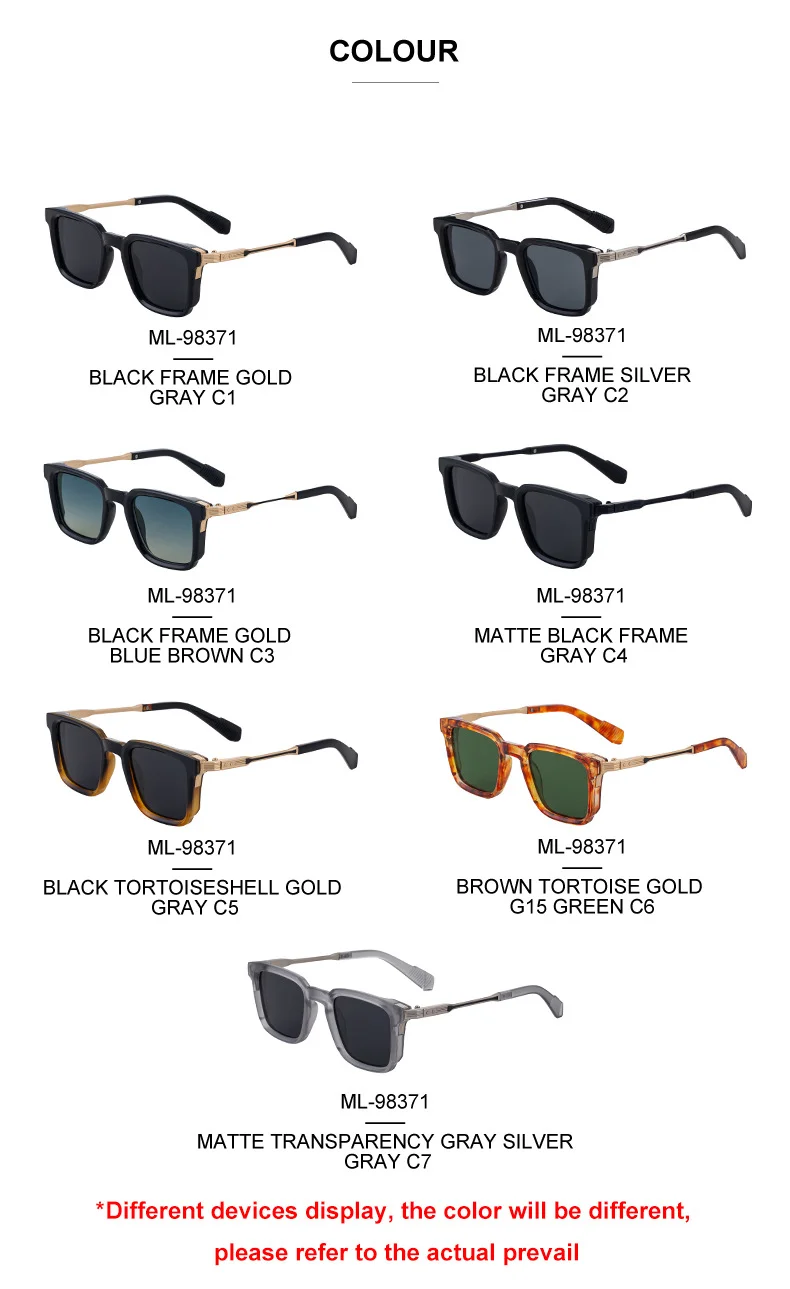 Black Zinc Alloy New Fashion Men's Square Sunglasses with Zinc Alloy Temples - Outdoor UV Protection Shades - Details 15