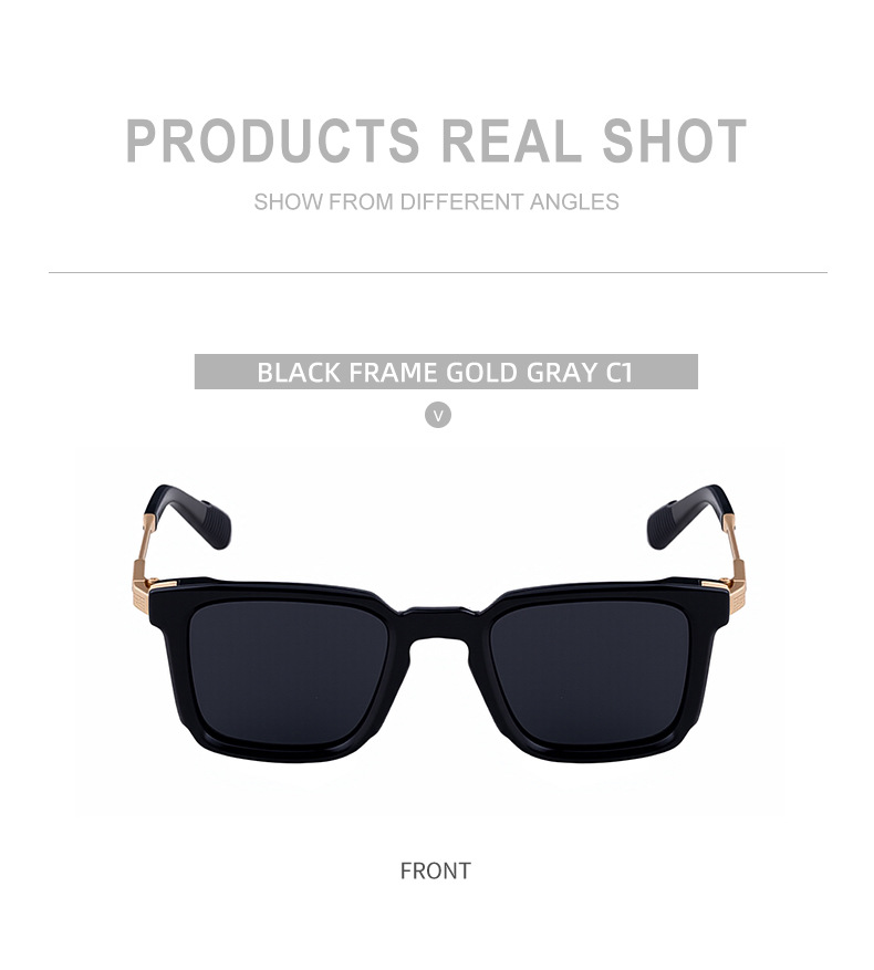 Black Zinc Alloy New Fashion Men's Square Sunglasses with Zinc Alloy Temples - Outdoor UV Protection Shades - Details 17