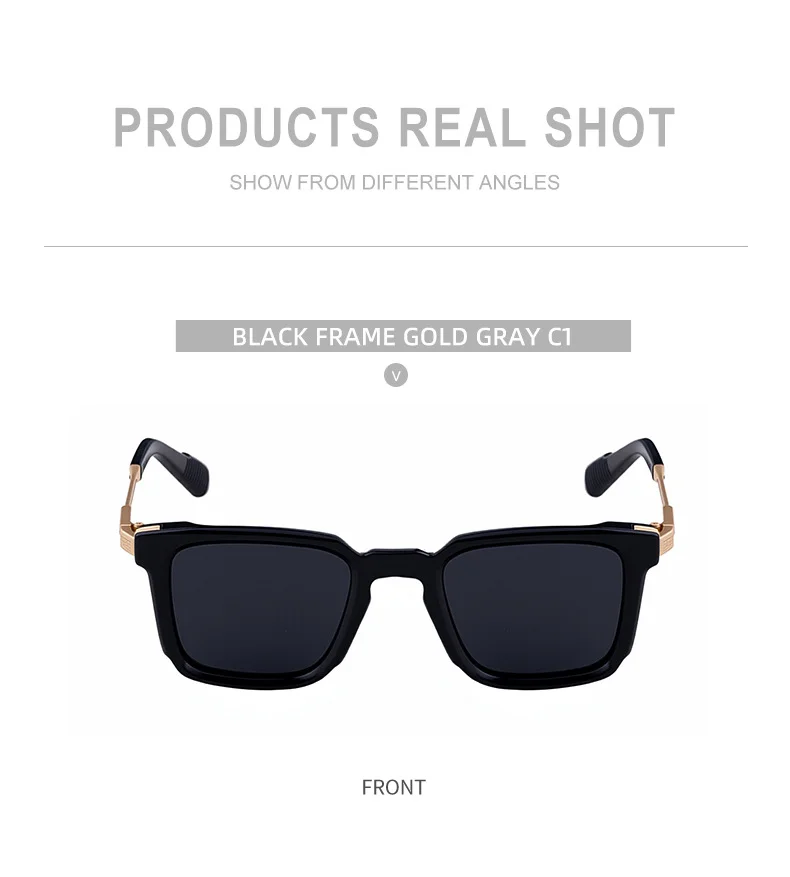 Black Zinc Alloy New Fashion Men's Square Sunglasses with Zinc Alloy Temples - Outdoor UV Protection Shades - Details 17