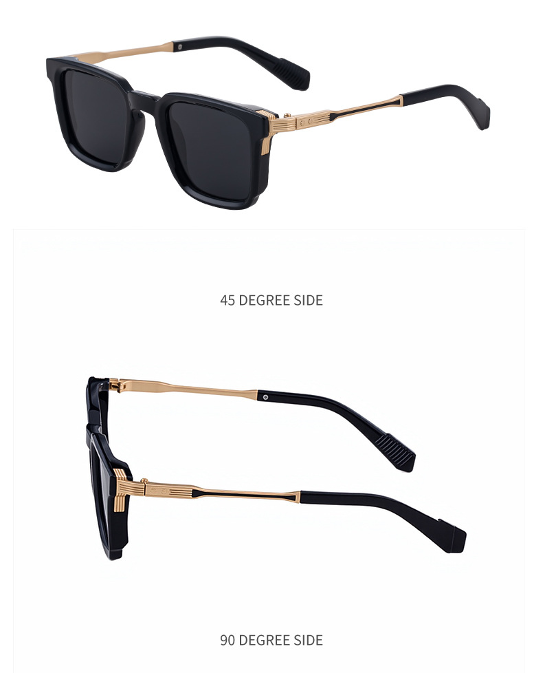 Black Zinc Alloy New Fashion Men's Square Sunglasses with Zinc Alloy Temples - Outdoor UV Protection Shades - Details 18