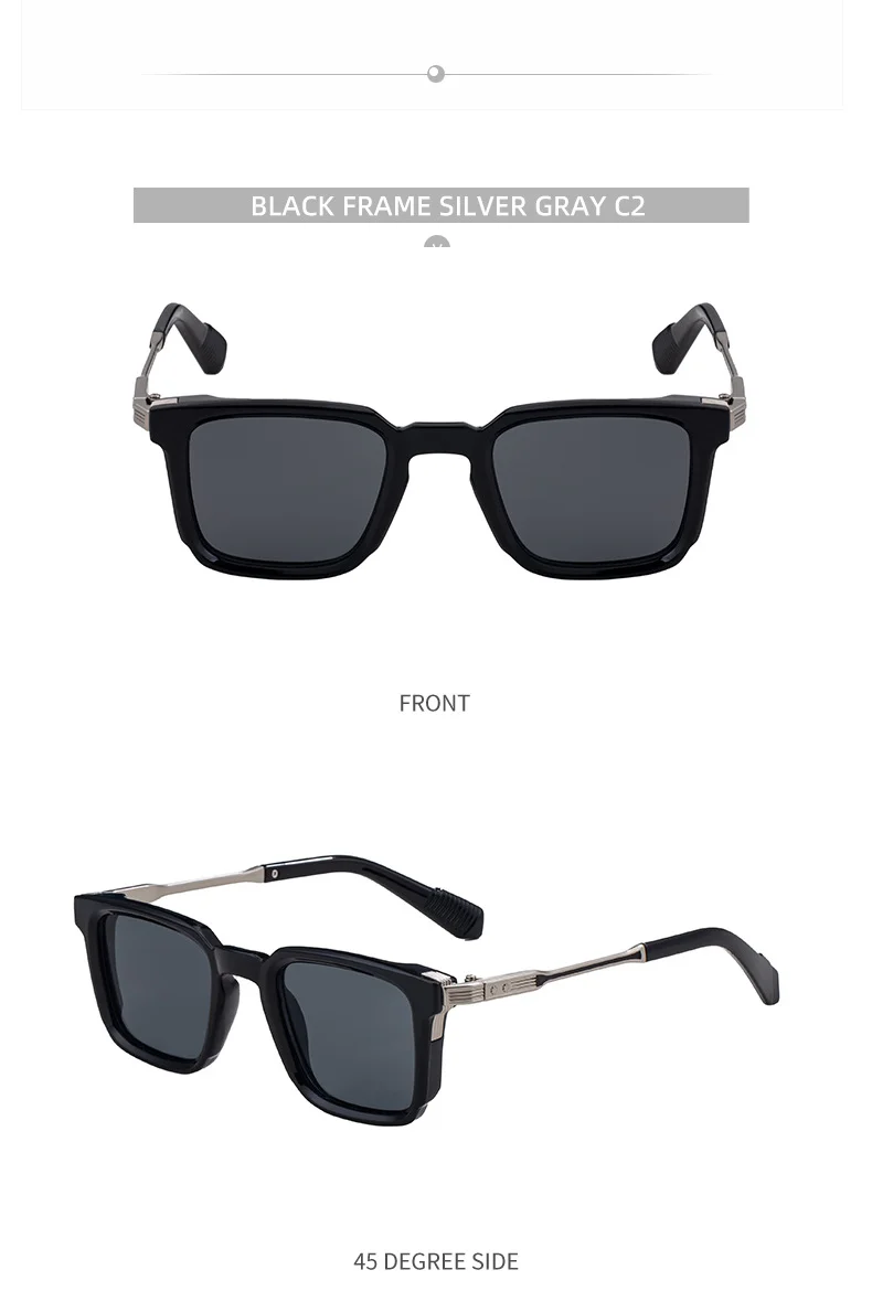 Black Zinc Alloy New Fashion Men's Square Sunglasses with Zinc Alloy Temples - Outdoor UV Protection Shades - Details 19