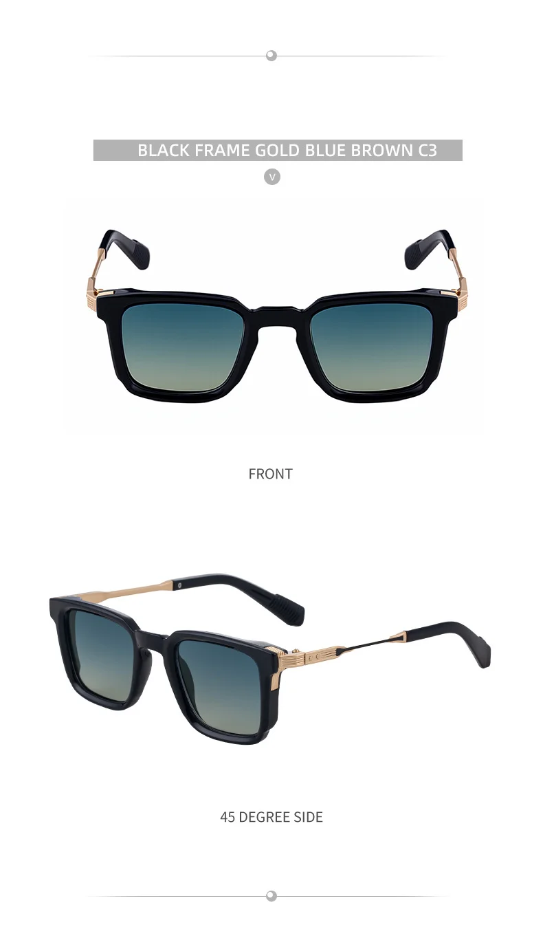 Black Zinc Alloy New Fashion Men's Square Sunglasses with Zinc Alloy Temples - Outdoor UV Protection Shades - Details 20