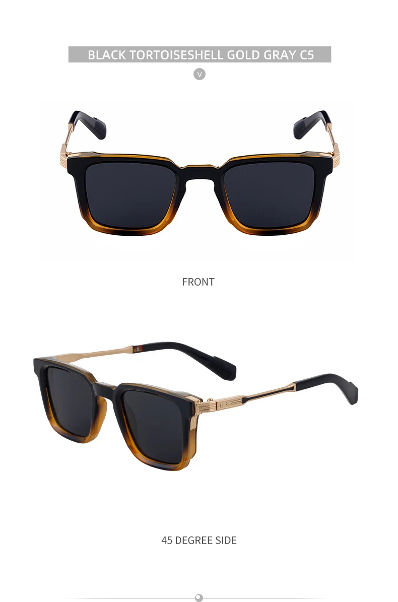 Black Zinc Alloy New Fashion Men's Square Sunglasses with Zinc Alloy Temples - Outdoor UV Protection Shades - Details 22