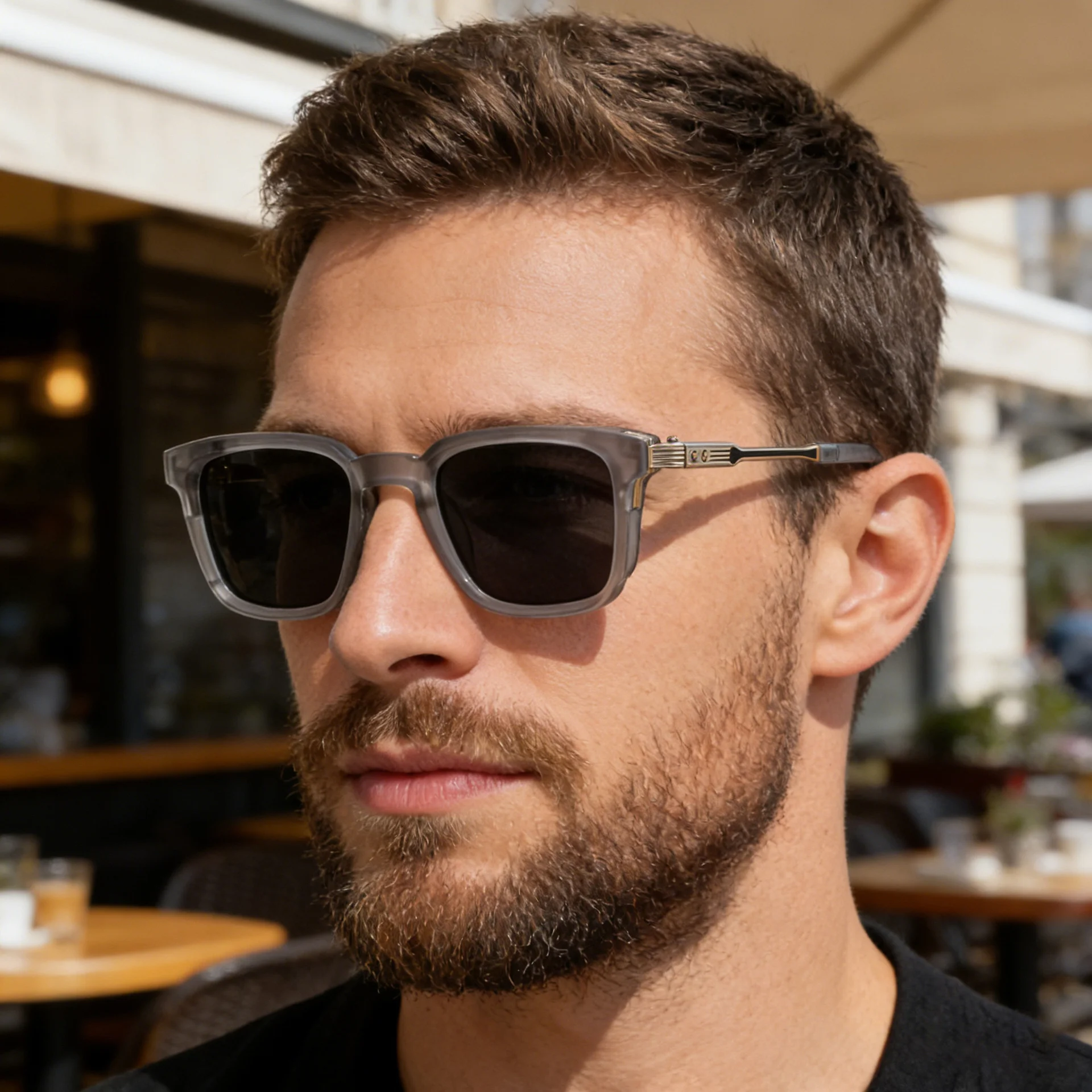 Black Zinc Alloy New Fashion Men's Square Polarized Sunglasses - Unique Outdoor Trendy UV Protection Shades - Details 4