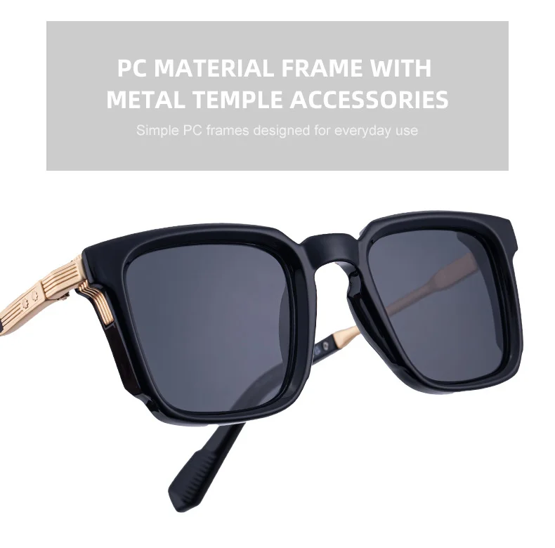 Black Zinc Alloy New Fashion Men's Square Polarized Sunglasses - Unique Outdoor Trendy UV Protection Shades - Details 12